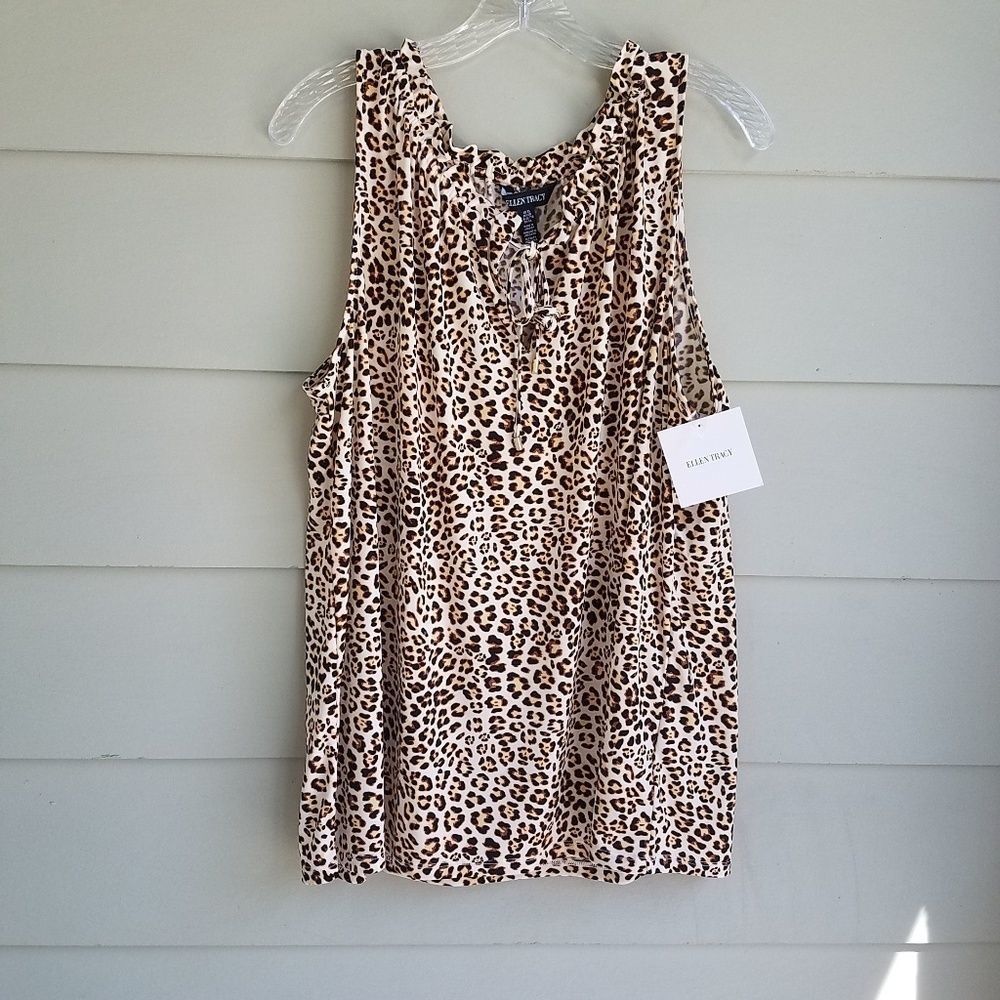 ELLEN TRACY LEOPARD PRINT SLEEVELESS TOP